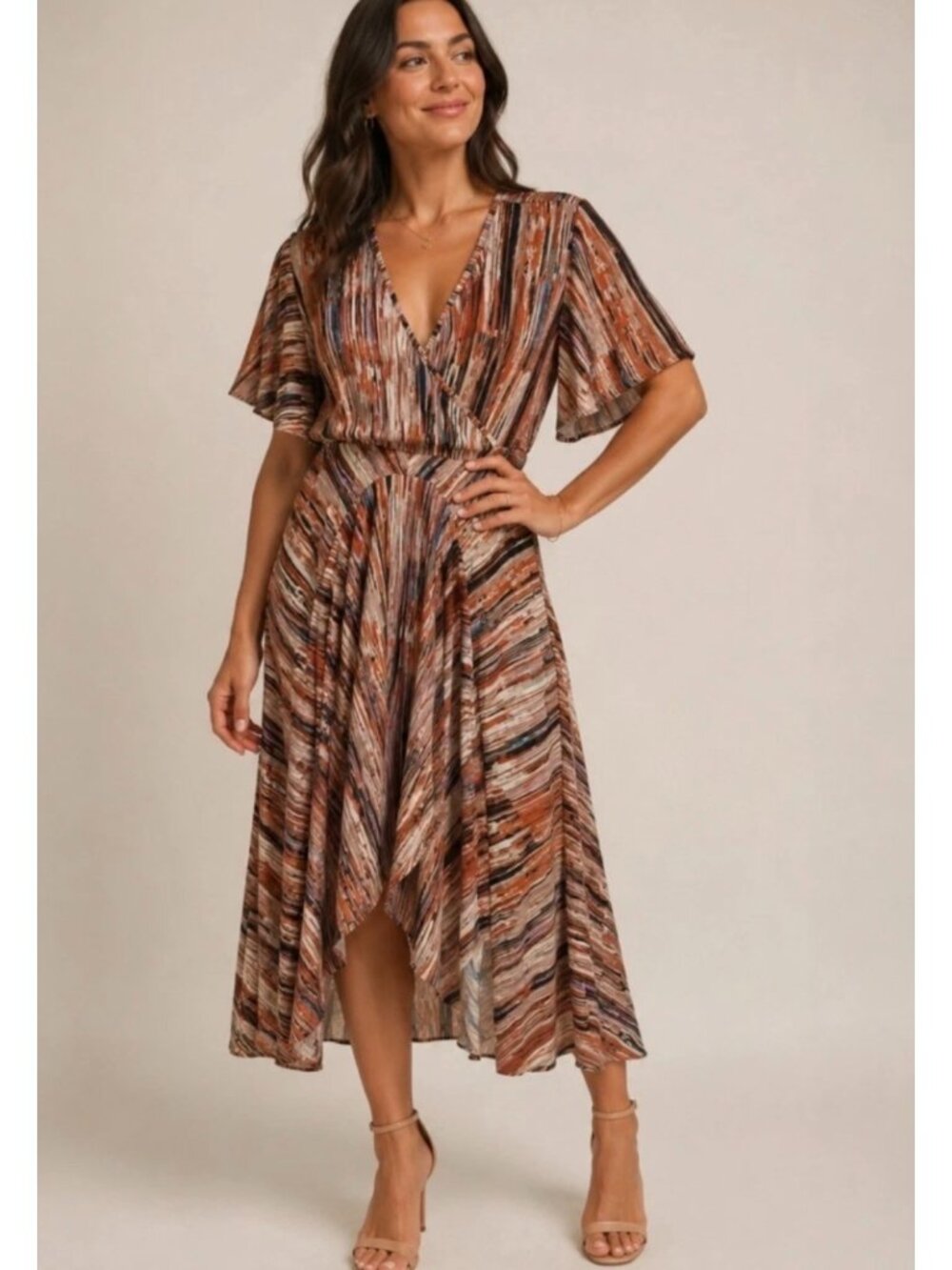 Soft Surroundings Cyra Asymmetrical Hem Abstract Painted Stripe Dress Size S